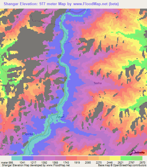 Shangar,Afghanistan Elevation Map