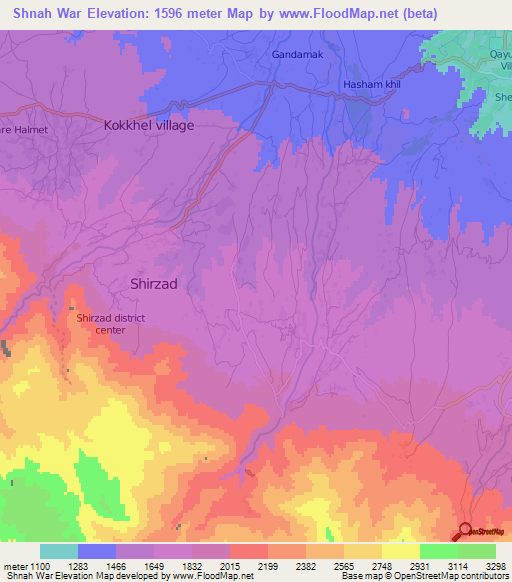 Shnah War,Afghanistan Elevation Map