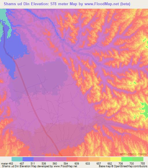Shams ud Din,Afghanistan Elevation Map