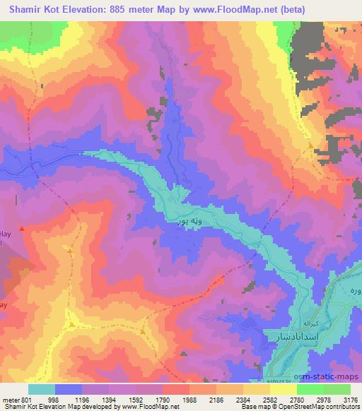 Shamir Kot,Afghanistan Elevation Map