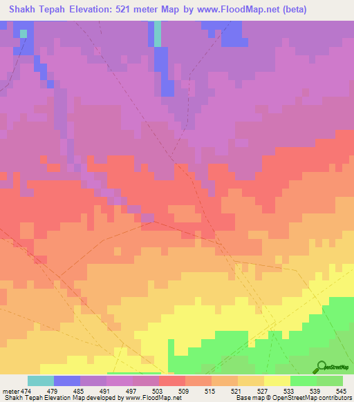 Shakh Tepah,Afghanistan Elevation Map