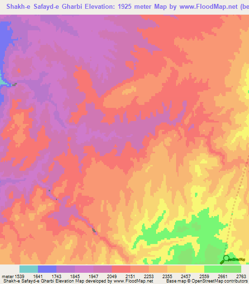 Shakh-e Safayd-e Gharbi,Afghanistan Elevation Map