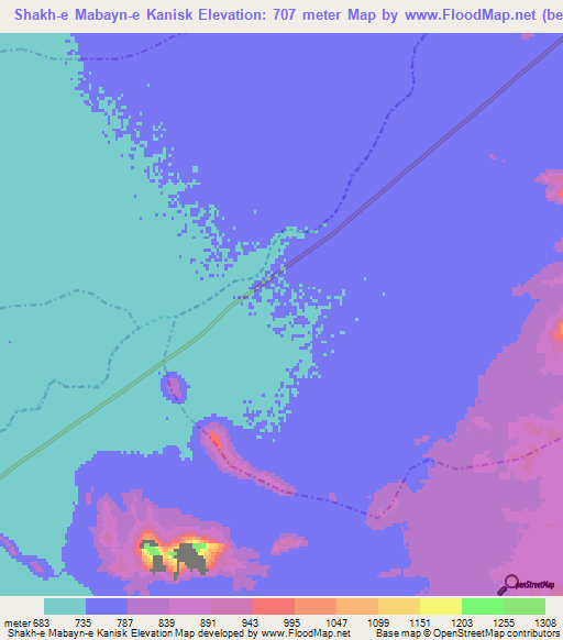 Shakh-e Mabayn-e Kanisk,Afghanistan Elevation Map