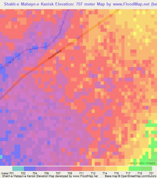 Shakh-e Mabayn-e Kanisk,Afghanistan Elevation Map