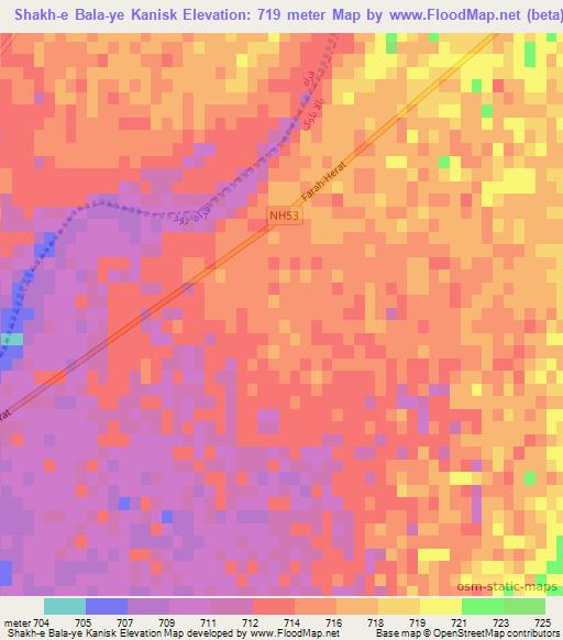 Shakh-e Bala-ye Kanisk,Afghanistan Elevation Map