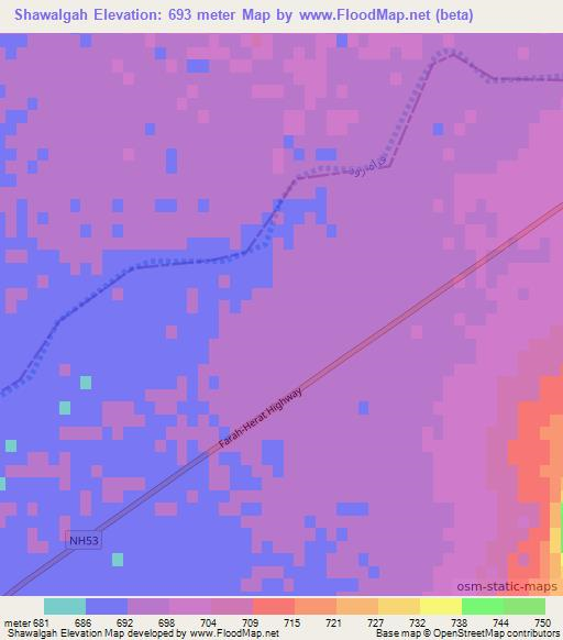 Shawalgah,Afghanistan Elevation Map