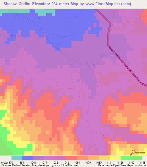 Shahr-e Qadim,Afghanistan Elevation Map