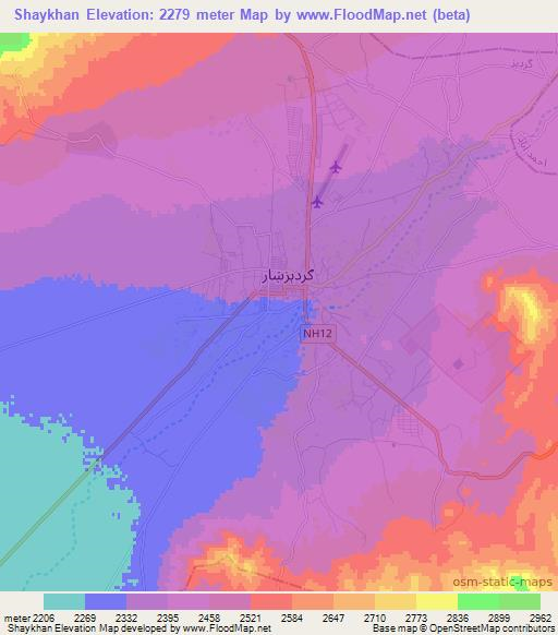 Shaykhan,Afghanistan Elevation Map