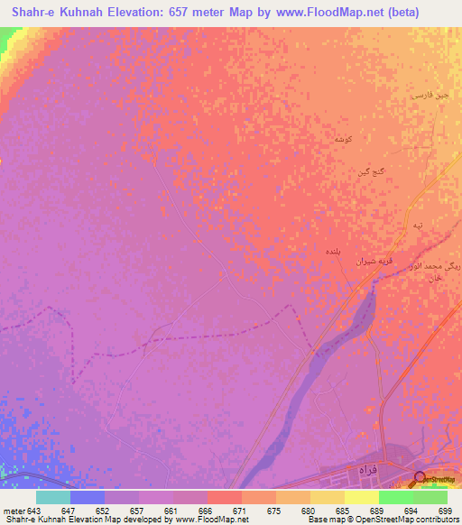 Shahr-e Kuhnah,Afghanistan Elevation Map