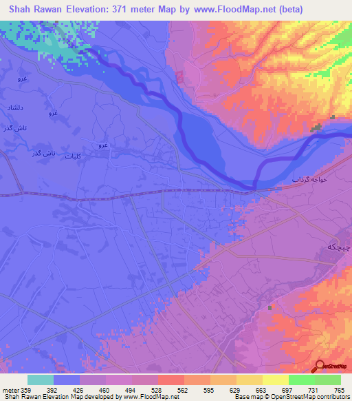 Shah Rawan,Afghanistan Elevation Map