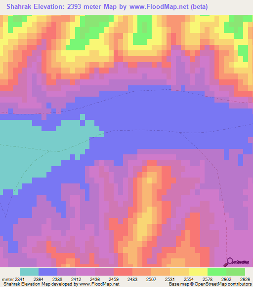 Shahrak,Afghanistan Elevation Map