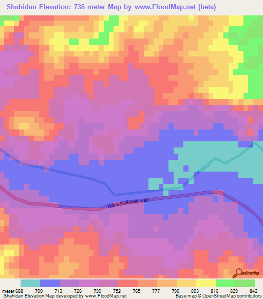 Shahidan,Afghanistan Elevation Map