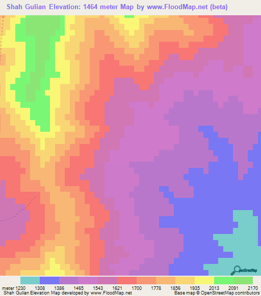 Shah Gulian,Afghanistan Elevation Map