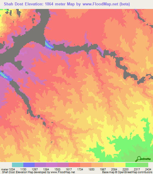 Shah Dost,Afghanistan Elevation Map
