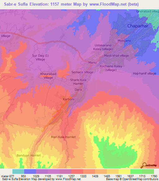 Sabr-e Sufla,Afghanistan Elevation Map