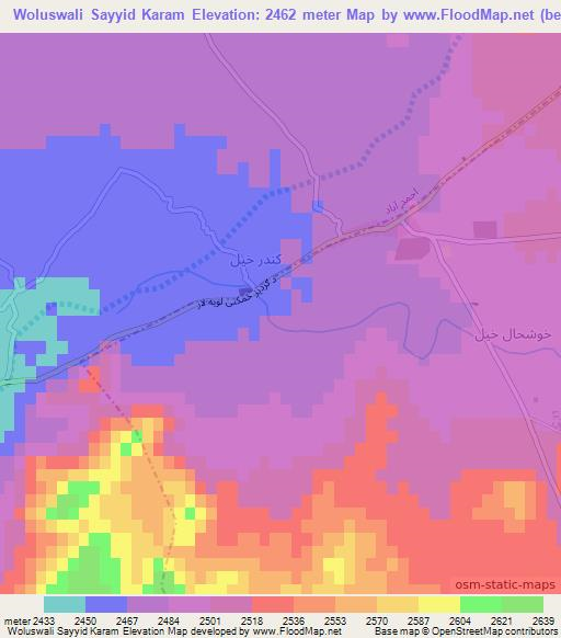 Woluswali Sayyid Karam,Afghanistan Elevation Map