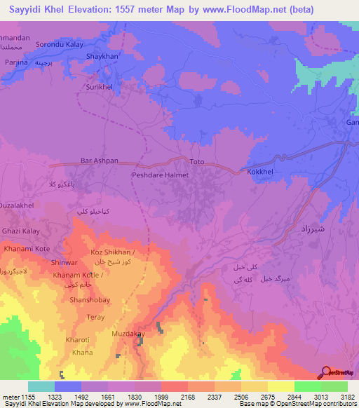 Sayyidi Khel,Afghanistan Elevation Map