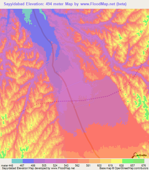 Sayyidabad,Afghanistan Elevation Map