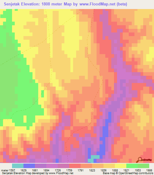 Senjetak,Afghanistan Elevation Map