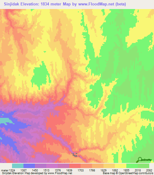 Sinjidak,Afghanistan Elevation Map
