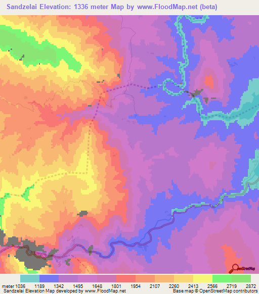 Sandzelai,Afghanistan Elevation Map