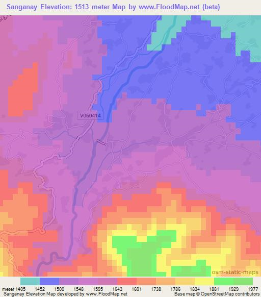 Sanganay,Afghanistan Elevation Map