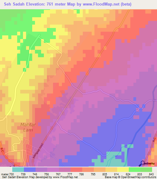 Seh Sadah,Afghanistan Elevation Map