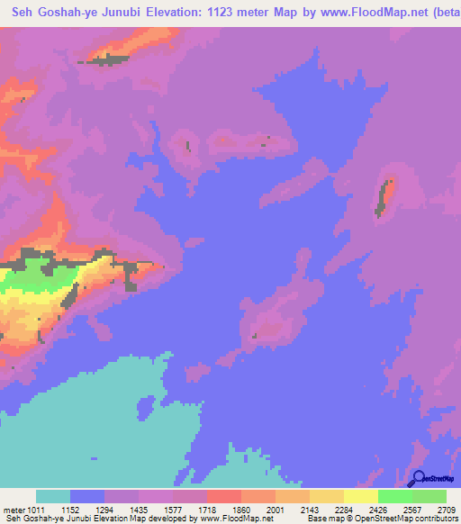 Seh Goshah-ye Junubi,Afghanistan Elevation Map