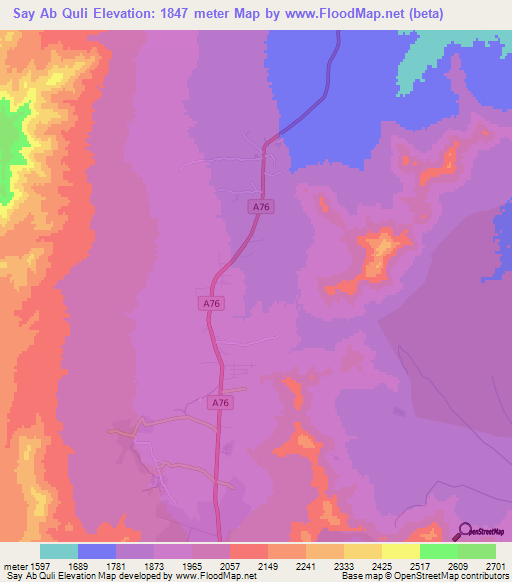 Say Ab Quli,Afghanistan Elevation Map