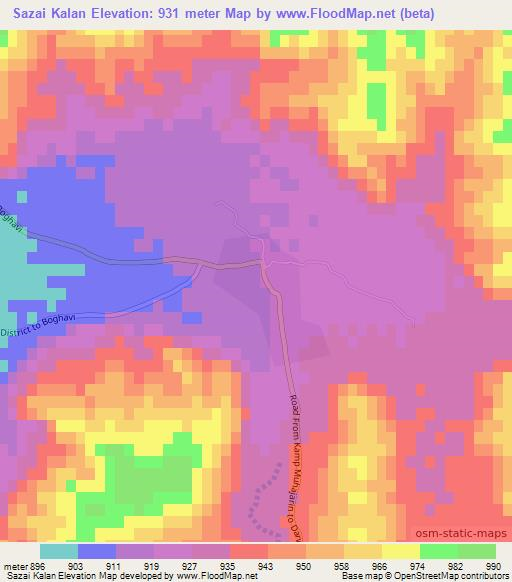 Sazai Kalan,Afghanistan Elevation Map