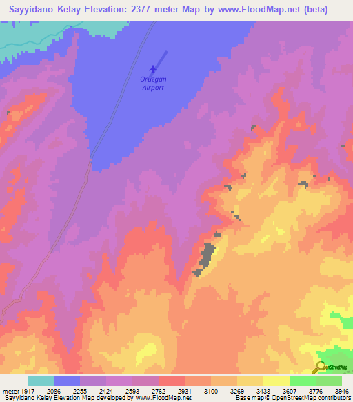 Sayyidano Kelay,Afghanistan Elevation Map