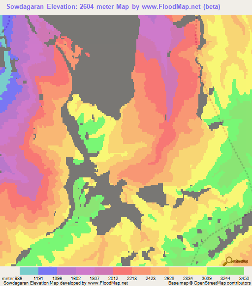 Sowdagaran,Afghanistan Elevation Map