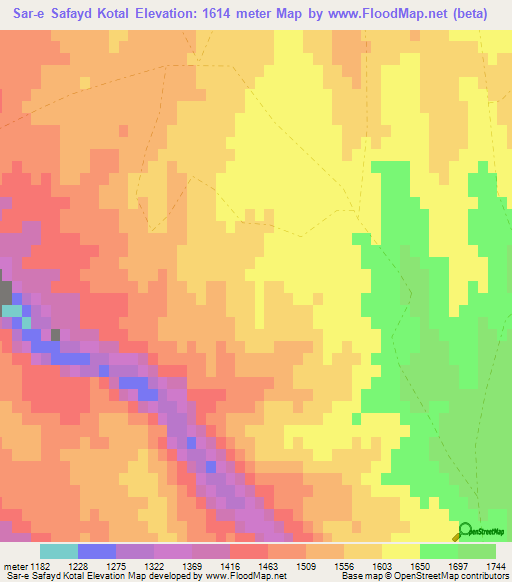 Sar-e Safayd Kotal,Afghanistan Elevation Map