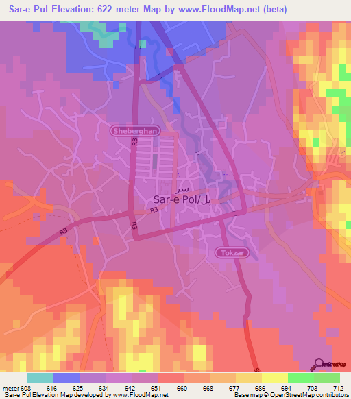 Sar-e Pul,Afghanistan Elevation Map
