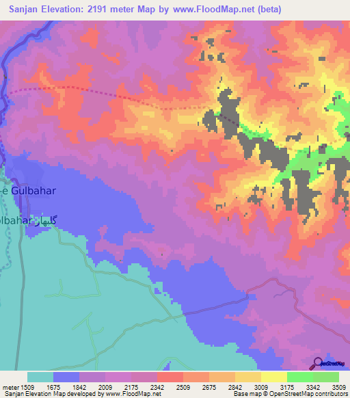 Sanjan,Afghanistan Elevation Map