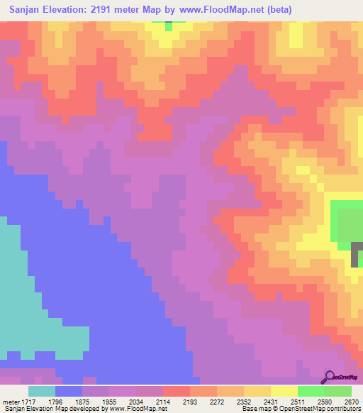 Sanjan,Afghanistan Elevation Map