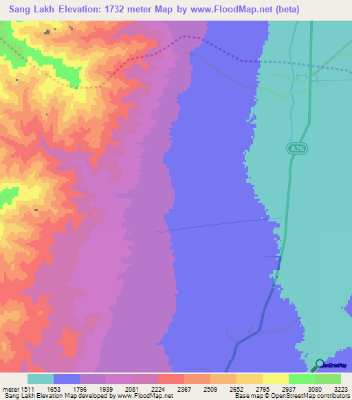 Sang Lakh,Afghanistan Elevation Map