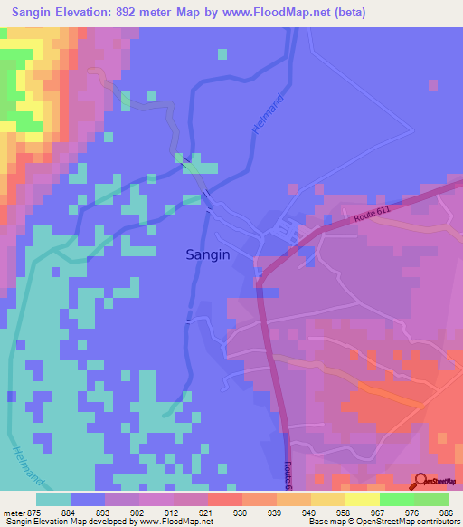 Sangin,Afghanistan Elevation Map