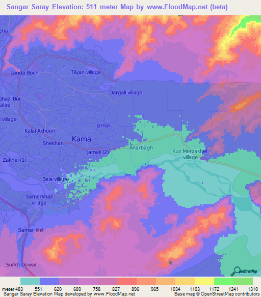 Sangar Saray,Afghanistan Elevation Map
