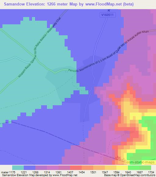 Samandow,Afghanistan Elevation Map