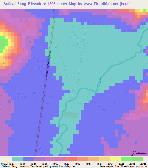 Safayd Sang,Afghanistan Elevation Map