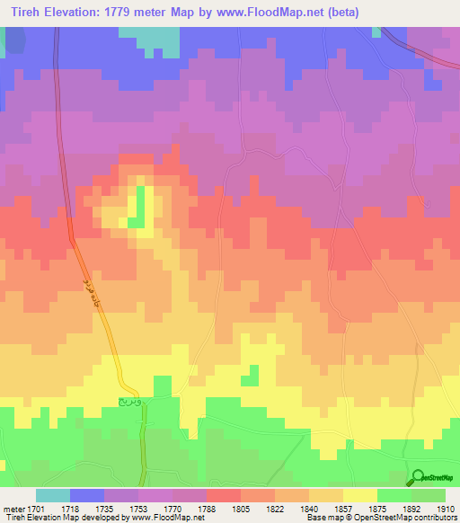 Tireh,Iran Elevation Map