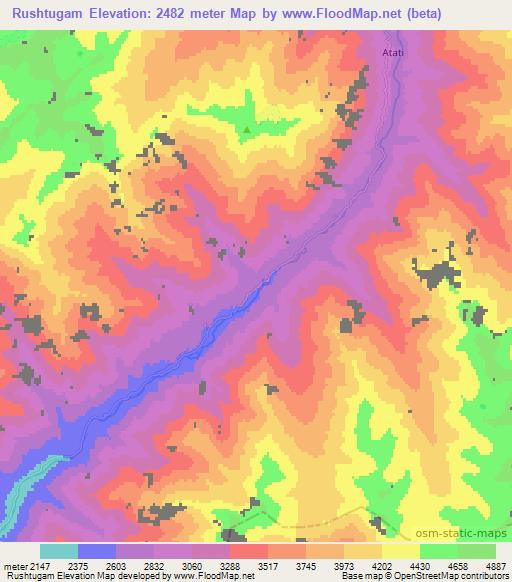 Rushtugam,Afghanistan Elevation Map