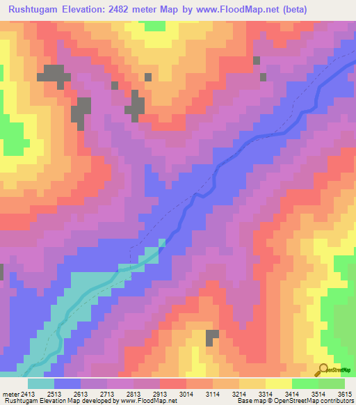 Rushtugam,Afghanistan Elevation Map