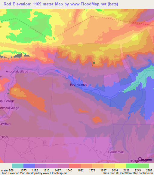 Rod,Afghanistan Elevation Map