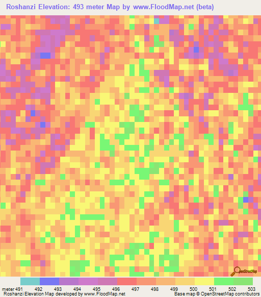 Roshanzi,Afghanistan Elevation Map