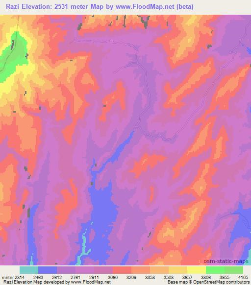 Razi,Afghanistan Elevation Map