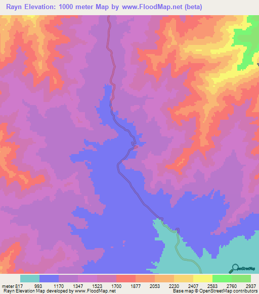 Rayn,Afghanistan Elevation Map