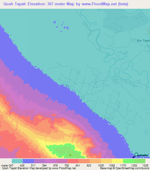 Qosh Tapah,Afghanistan Elevation Map