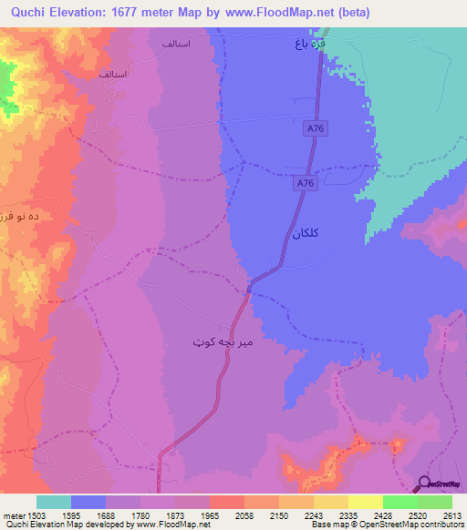 Quchi,Afghanistan Elevation Map